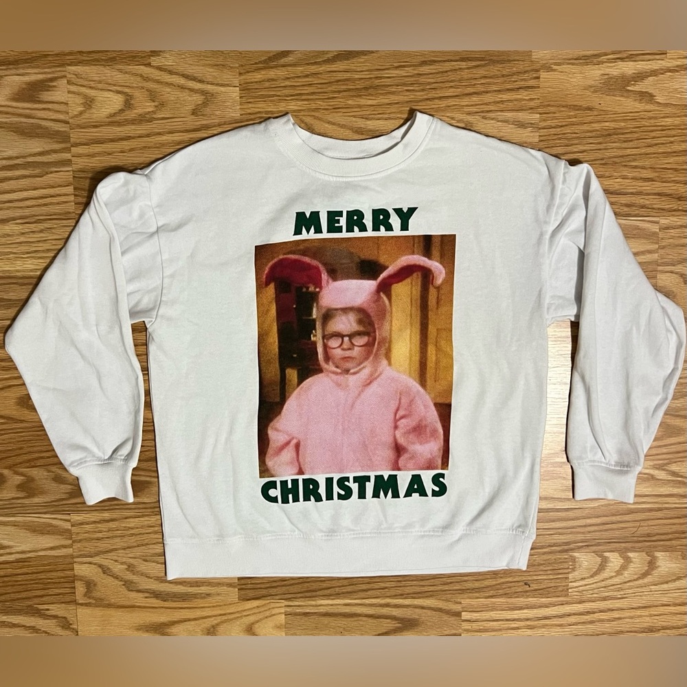 A Christmas Story Pink Bunny Ralphie Sweatshirt — Merry Christmas Crewneck L